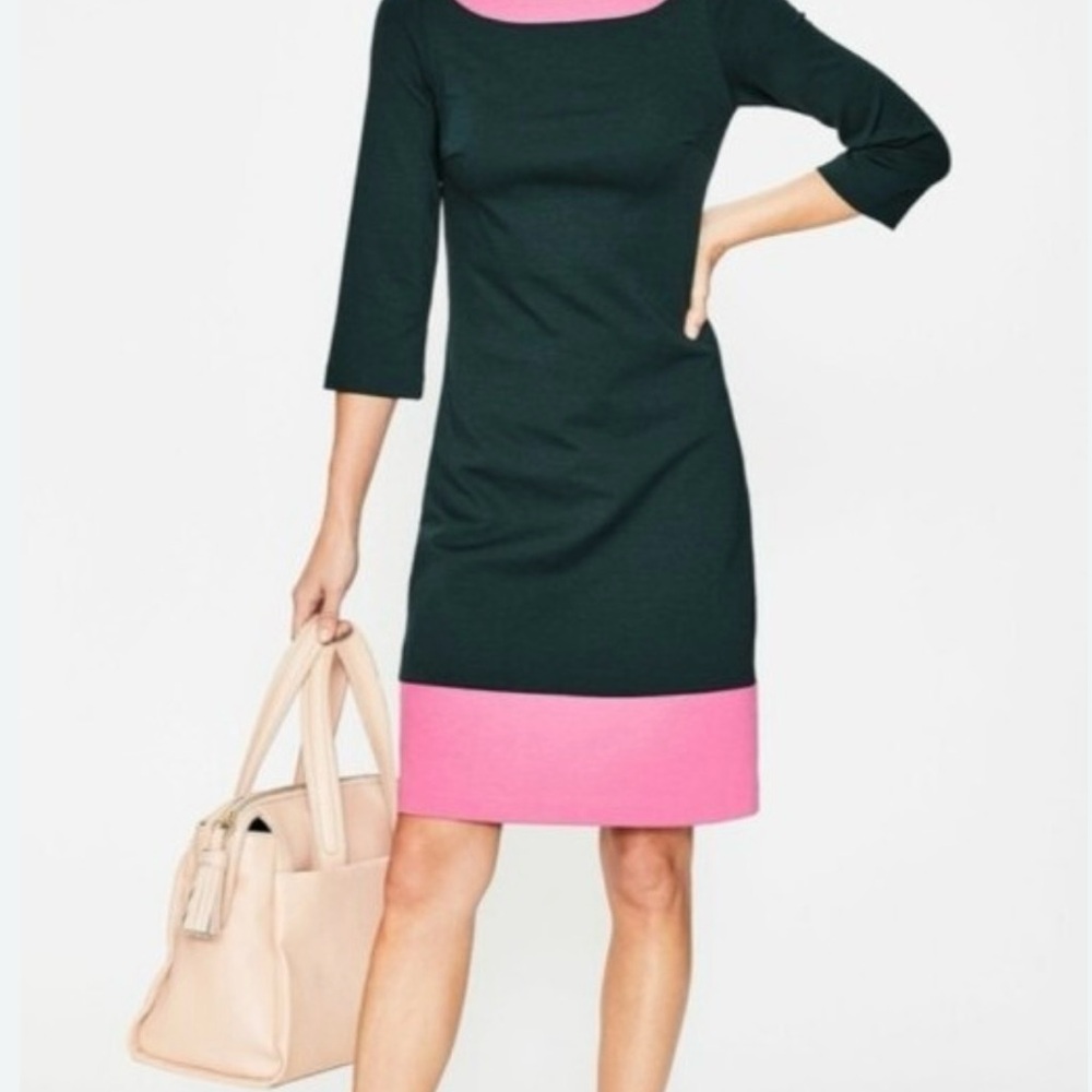 Boden Green Dress with Pink Trim Midi - Picture 3 of 8